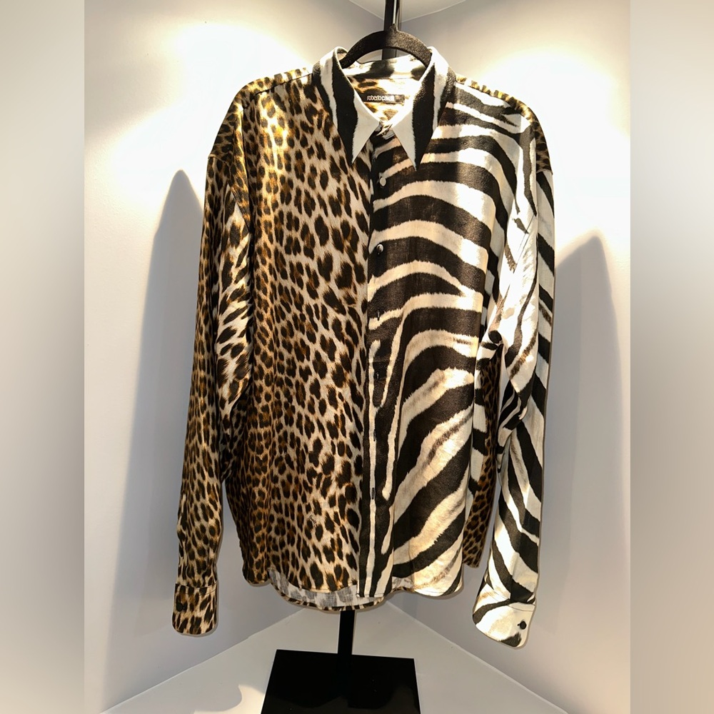 Roberto Cavalli animal print button down